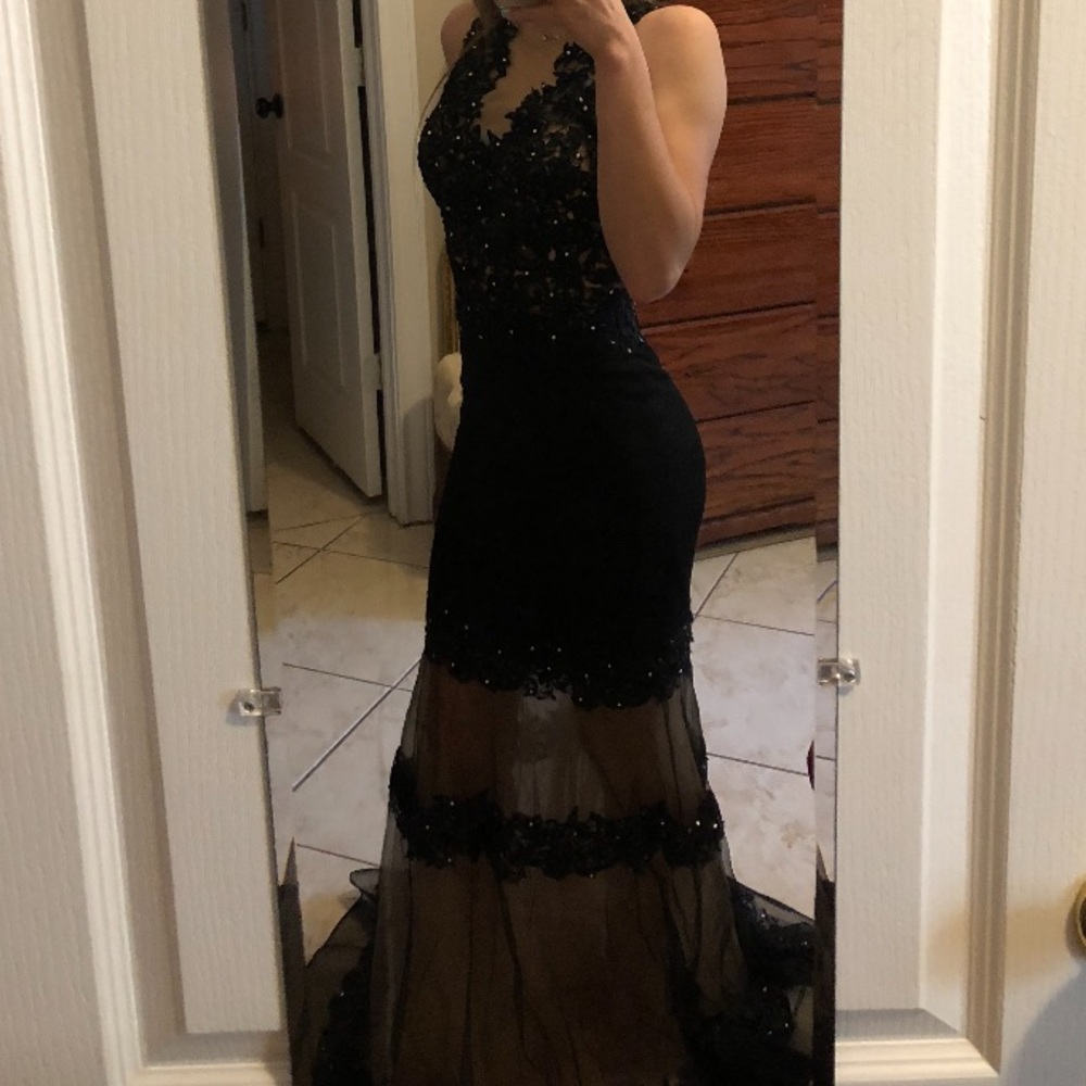 Black and nude prom dress